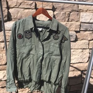 Army green button down shirt